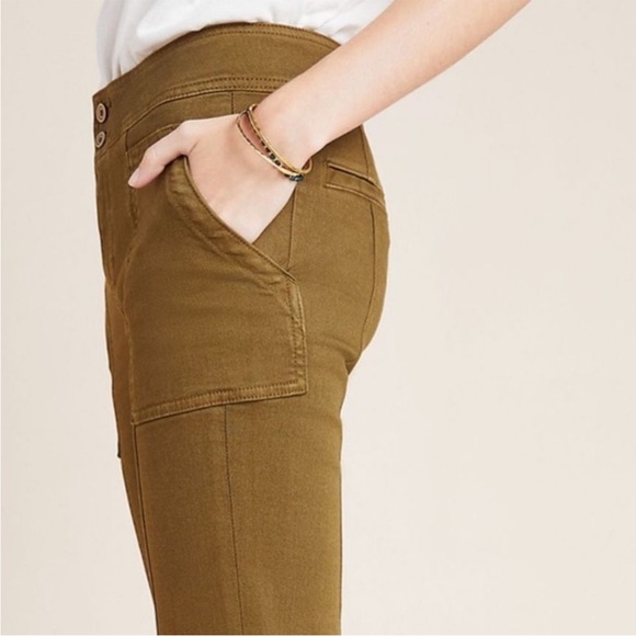 Anthro Pilcro High-Rise Trouser Bootcut Jeans Olive Green Size 27 - Picture 10 of 10